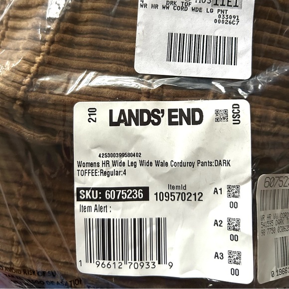 Lands’ End Dark Toffee Tan High Rise Wide Leg Cotton Corduroy Pants - Picture 8 of 9
